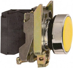 Square D - 0.87 Inch Mount Hole, Flush, Pushbutton Switch Only - Round, Yellow Pushbutton, Nonilluminated, Momentary (MO), Shock and Vibration Resistant - A1 Tooling