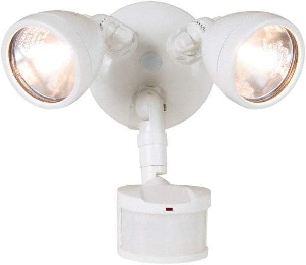 Cooper Lighting - 2 Head, 70 Ft. Detection, 270° Angle, Halogen Lamp Motion Sensing Light Fixture - 120 Volt, 200 Watt, Metal White Housing, Wall, Eave Mounted - A1 Tooling