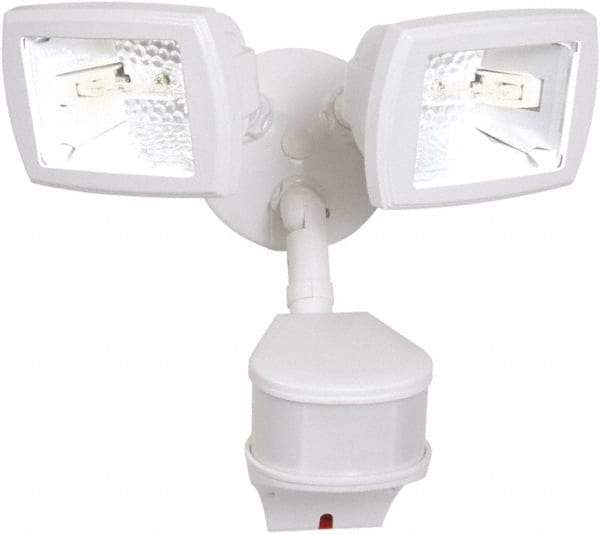 Cooper Lighting - 2 Head, 90 Ft. Detection, 270° Angle, Halogen Lamp Motion Sensing Light Fixture - 120 Volt, 200 Watt, Metal White Housing, Wall, Eave Mounted - A1 Tooling