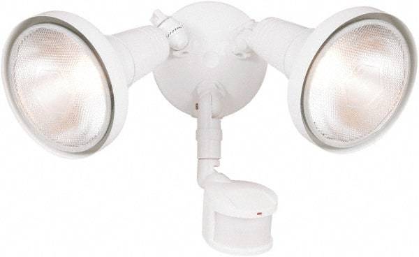 Cooper Lighting - 2 Head, 70 Ft. Detection, 180° Angle, PAR Lamp Motion Sensing Light Fixture - 120 Volt, 300 Watt, Metal White Housing, Wall, Eave Mounted - A1 Tooling