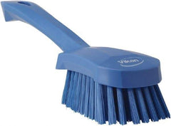 Vikan - 1.3" Bristle Length, Polyester Scrub Brush - 4-1/4" Long x 2-3/4" Wide Head, 10" OAL, Blue, Polypropylene Block - A1 Tooling