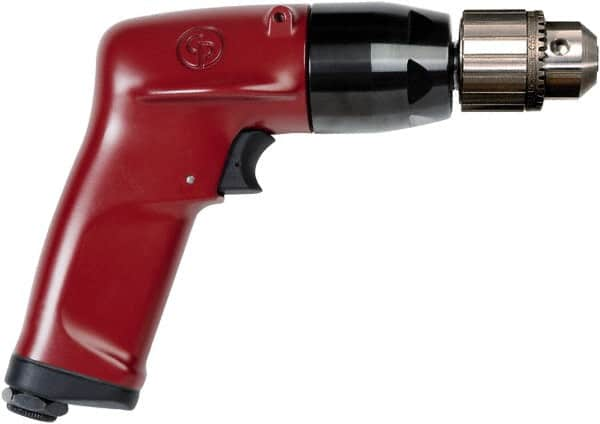 Chicago Pneumatic - 3/8" Keyed Chuck - Pistol Grip Handle, 6,000 RPM, 4.5 LPS, 7.45 CFM, 1 hp, 90 psi - A1 Tooling