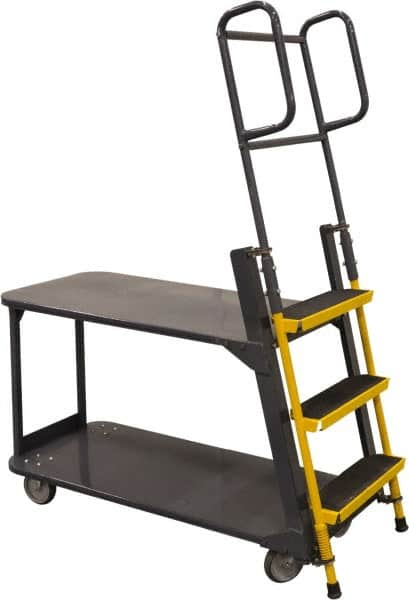 Ballymore - 63" 3 Step Ladder/Cart - Merchandise Ladder Cart, 1,000 Lb Capacity, 28" Platform Height, 21" Base Width x 51" Base Depth, Abrasive Mat Tread - A1 Tooling