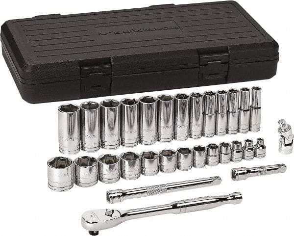 GearWrench - 30 Piece 3/8" Drive Chrome Finish Deep Well Socket Set - 6 Points, 1/4" to 1" Range, Inch Measurement Standard - A1 Tooling