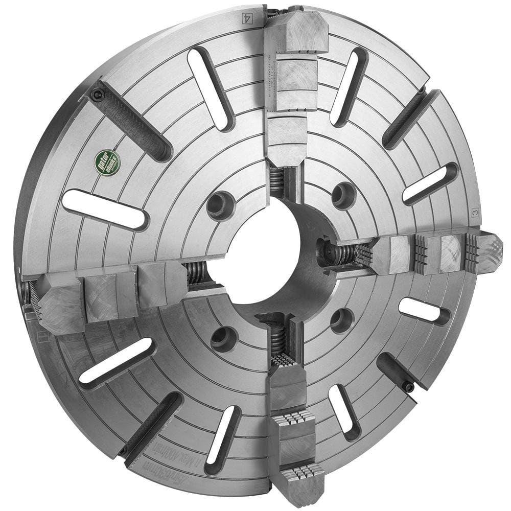 Independent Manual Lathe Chuck: 4-Jaw,  25″ Dia Hard & Solid Jaws, Plain Back Mount, 400 Max RPM