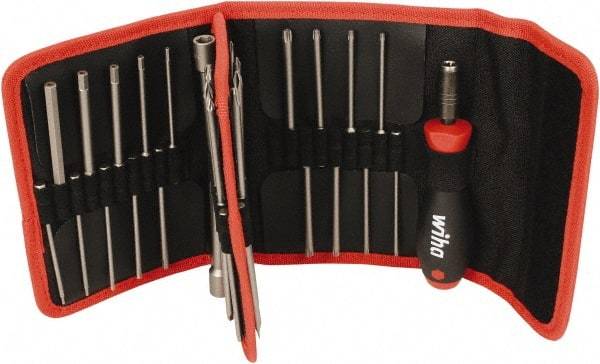 Wiha - 37 Piece, 1/4" Drive Screwdriver SoftFinish Handle Bit Set - #0 to #3 Phillips, 1/16 to 1/4" Hex, T8 to T30 Torx, #1, #2 & #3 Pozidriv, 2.5, 3, 4.5, 5.5 & 6mm Slotted - A1 Tooling