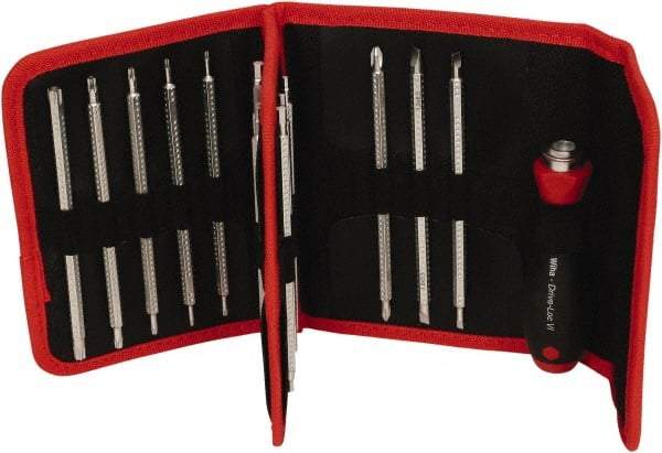 Wiha - 15 Piece, 4mm Drive Screwdriver Insert Torx Bit Set - #1 to #2 Phillips, 2 to 6mm Hex, T6 to T40 Torx, 3.5 to 4.5 & 5.5 to 6.5mm Slotted - A1 Tooling