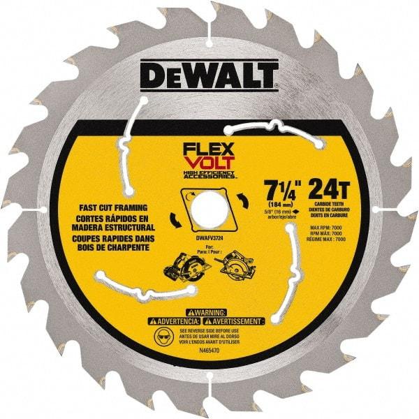 DeWALT - 7-1/4" Diam, 15.88mm Arbor Hole Diam, 24 Tooth Wet & Dry Cut Saw Blade - Steel, Smooth Action, Standard Round Arbor - A1 Tooling