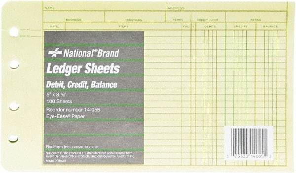 National Brand - 100 Sheet, 5 x 8-1/2", Ledger Refill Sheets - Green - A1 Tooling