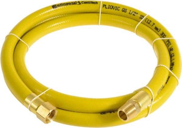 Continental ContiTech - 1/2" ID x 0.78" OD 50' Long Multipurpose Air Hose - MNPT x FNPT Ends, 300 Working psi, -10 to 158°F, 1/2" Fitting, Yellow - A1 Tooling