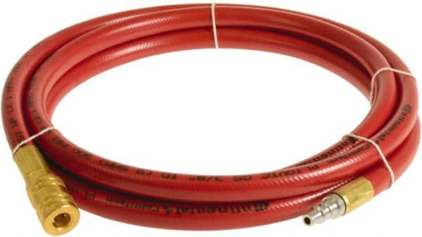 Continental ContiTech - 1/4" ID x 0.45" OD 3' Long Multipurpose Air Hose - Industrial Interchange Safety Coupler x Male Plug Ends, 300 Working psi, -10 to 158°F, 1/4" Fitting, Red - A1 Tooling