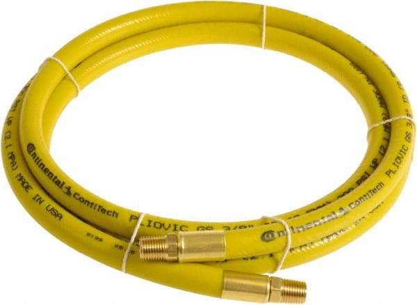 Continental ContiTech - 3/8" ID x 0.6" OD 5' Long Multipurpose Air Hose - MNPT x MNPT Ends, 300 Working psi, -10 to 158°F, 1/4" Fitting, Yellow - A1 Tooling