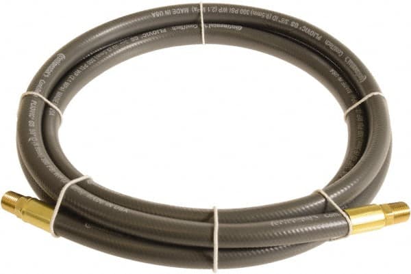 Continental ContiTech - 3/8" ID x 0.6" OD 5' Long Multipurpose Air Hose - MNPT x MNPT Ends, 300 Working psi, -10 to 158°F, 1/4" Fitting, Gray - A1 Tooling