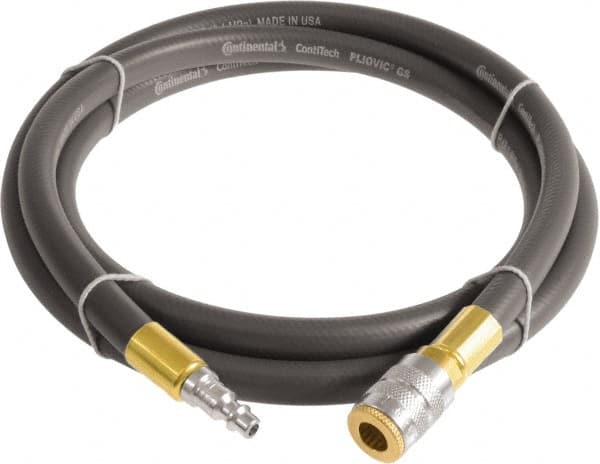 Continental ContiTech - 3/4" ID x 1.11" OD 15' Long Multipurpose Air Hose - Industrial Interchange Safety Coupler x Male Plug Ends, 250 Working psi, -10 to 158°F, 3/4" Fitting, Gray - A1 Tooling