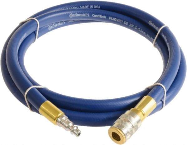 Continental ContiTech - 1/4" ID x 0.45" OD 5' Long Multipurpose Air Hose - Industrial Interchange Safety Coupler x Male Plug Ends, 300 Working psi, -10 to 158°F, 1/4" Fitting, Blue - A1 Tooling