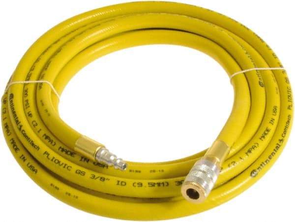 Continental ContiTech - 1/4" ID x 0.45" OD 20' Long Multipurpose Air Hose - Industrial Interchange Safety Coupler x Male Plug Ends, 300 Working psi, -10 to 158°F, 1/4" Fitting, Yellow - A1 Tooling