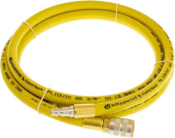 Continental ContiTech - 3/8" ID x 0.6" OD 3' Long Multipurpose Air Hose - Industrial Interchange Safety Coupler x Male Plug Ends, 300 Working psi, -10 to 158°F, 1/4" Fitting, Yellow - A1 Tooling