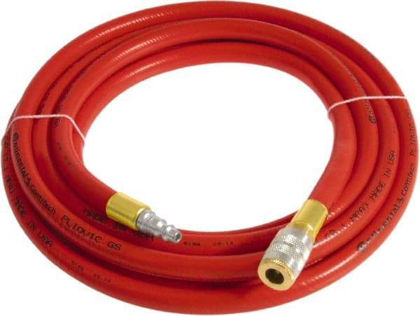 Continental ContiTech - 3/4" ID x 1.11" OD 5' Long Multipurpose Air Hose - Industrial Interchange Safety Coupler x Male Plug Ends, 250 Working psi, -10 to 158°F, 3/4" Fitting, Red - A1 Tooling