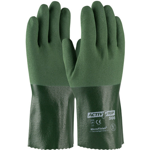 ‎56-AG566/M Coated Supported Gloves - ActivGrip Supported - 13G Cotton - Green Nitrile MicroFinish Grip 12″L