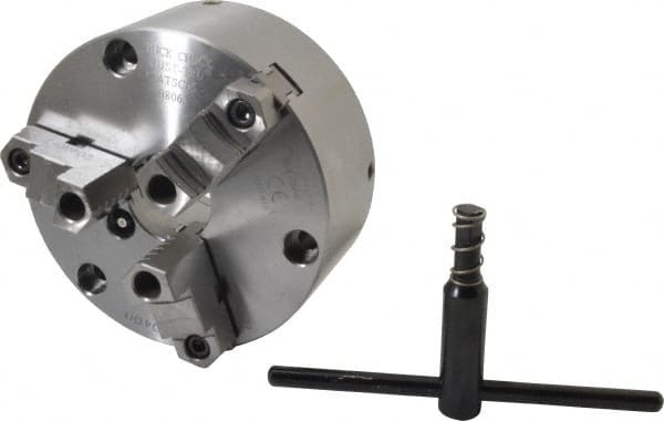 Buck Chuck Company - 3 Jaws, 6" Diam, Self Centering Manual Lathe Chuck - Front Mount, Adjustable, Reversible, 4,600 Max RPM, 1.78" Through Hole Diam, Forged Steel - A1 Tooling