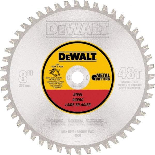 DeWALT - 8" Diam, 5/8" Arbor Hole Diam, 48 Tooth Wet & Dry Cut Saw Blade - High Speed Steel, Crosscut Action, Standard Round Arbor - A1 Tooling