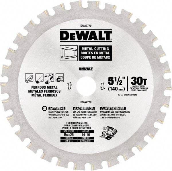 DeWALT - 5-1/2" Diam, 25/32" Arbor Hole Diam, 30 Tooth Wet & Dry Cut Saw Blade - High Speed Steel, Crosscut Action, Standard Round Arbor - A1 Tooling