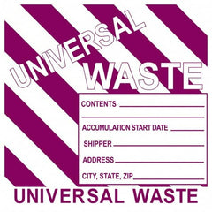 NMC - Universal Label - Legend: Universal Waste Contents______ Accumulation Start Date_____ Shipper_____ Address____ City, State, Zip____, English, Purple, 6" Long x 6" High, Sign Muscle Finish - A1 Tooling