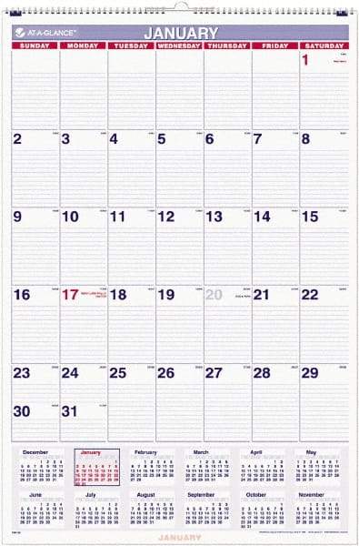 AT-A-GLANCE - 12 Sheet, 20 x 30", Wall Calendar - Blue & Red - A1 Tooling