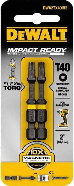 DeWALT - T40 Torx Bit - 1/4" Hex Drive, 2" OAL, 1/4" Socket Nose Diam - A1 Tooling