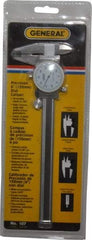 General - 0mm to 6" Range, 0.001" Graduation, 0.1" per Revolution, Dial Caliper - White Face, 1.57" Jaw Length - A1 Tooling