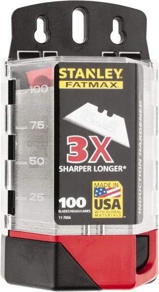 Stanley - 100 Piece High Carbon Steel Utility Knife Blade - 2-7/16" OAL, 0.024" Blade Thickness - A1 Tooling