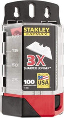 Stanley - 100 Piece High Carbon Steel Utility Knife Blade - 2-7/16" OAL, 0.024" Blade Thickness - A1 Tooling