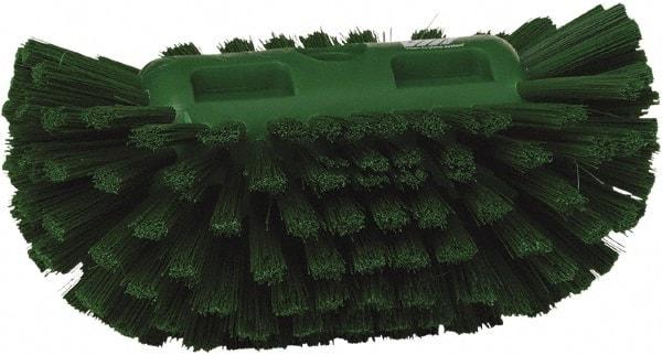 Vikan - 1-1/2" Bristle Length, Polyester Utility Scrub Brush - 5-1/2" Wide Head, 8" OAL, European Threaded Handle, Green, Polypropylene Block - A1 Tooling