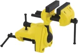 Stanley - 2-7/8" Jaw Width, 3" Opening Capacity, 1-1/2" Throat Depth, Cast Aluminum Swivel Bench Vise - Clamp-On Base Attachment, 7" Long x 3-1/4" Wide x 9-1/2" High - A1 Tooling