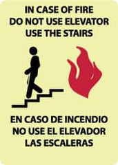 NMC - In Case of Fire - Do Not Use Elevator - Use the Stairs, Pressure Sensitive Vinyl Fire and Exit Sign - 10" Wide x 14" High, English/Spanish, Glow-in-the-Dark - A1 Tooling