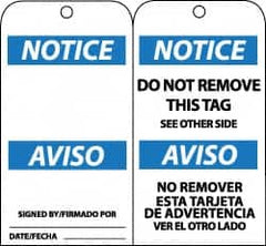 NMC - 3" High x 6" Long, Notice, English Safety & Facility Lockout Tag - Tag Header: Notice, 2 Sides, Black, White & Blue Unrippable Vinyl - A1 Tooling