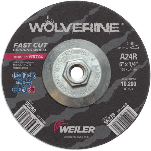 Vortec Pro 6″ × 1/4″ Type 27 Grinding Wheel, A24R, 5/8″-11″ UNC Nut - A1 Tooling