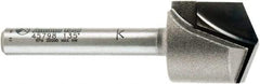 Amana Tool - 23/32" Cut Diam, 1/2" Length of Cut, 2 Flute V-Groove Edge Profile Router Bit - Carbide-Tipped, 1/4" Shank Diam, 2-1/4" OAL, Uncoated - A1 Tooling