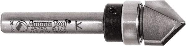 Amana Tool - 1/2" Cut Diam, 1/2" Length of Cut, 2 Flute V-Groove Edge Profile Router Bit - Carbide-Tipped, 1/4" Shank Diam, 2" OAL, Uncoated - A1 Tooling