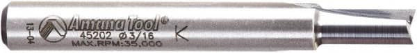 Amana Tool - 3/16" Diam, 1/4" Shank Diam, 7/16" Length of Cut, 2 Flute Straight Plunge Router Bit - 2" Overall Length, Solid Carbide - A1 Tooling