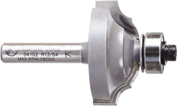 Amana Tool - 1-1/4" Cut Diam, 1/2" Length of Cut, 2 Flute Classical Edge Profile Router Bit - Carbide-Tipped, 1/4" Shank Diam, 2" OAL, Uncoated - A1 Tooling