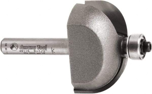 Amana Tool - 1-3/8" Cut Diam, 3/4" Length of Cut, 2 Flute Cove Edge Profile Router Bit - Carbide-Tipped, 1/4" Shank Diam, 3/4" OAL, Uncoated - A1 Tooling