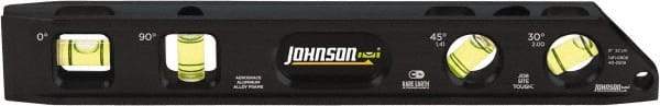 Johnson Level & Tool - Magnetic 9" Long 4 Vial Torpedo Level - Aluminum, Black, 1 30°, 1 45°, 1 Plumb & 1 Level Vial - A1 Tooling