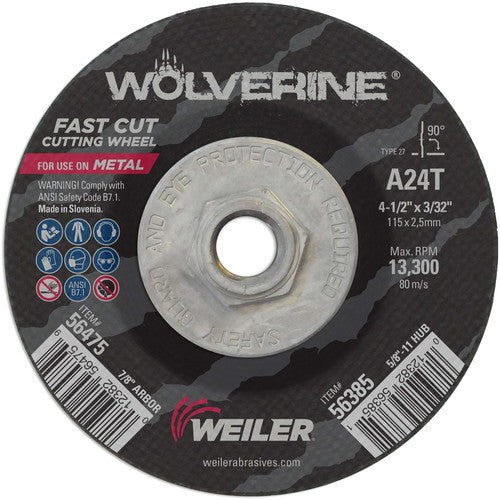 Vortec Pro 4-1/2″ × 3/32″ Type 27 Cutting Wheel, A24T, 5/8″-11 UNC Nut - A1 Tooling