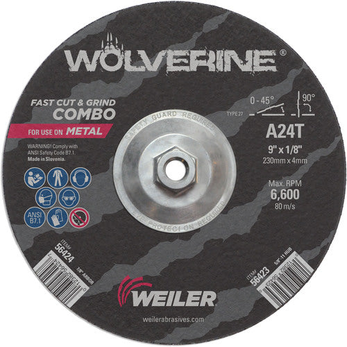 Vortec Pro 9″ × 1/8″ Type 27 Cutting Wheel, A24T, 5/8″-11 UNC Nut - A1 Tooling