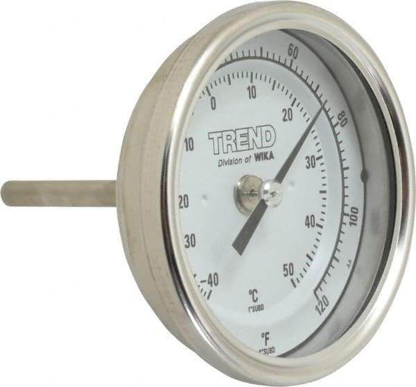 Wika - 2-1/2 Inch Long Stem, 3 Inch Dial Diameter, Stainless Steel, Back Connected Bi-Metal Thermometer - -40 to 50°C, 1% Accuracy - A1 Tooling