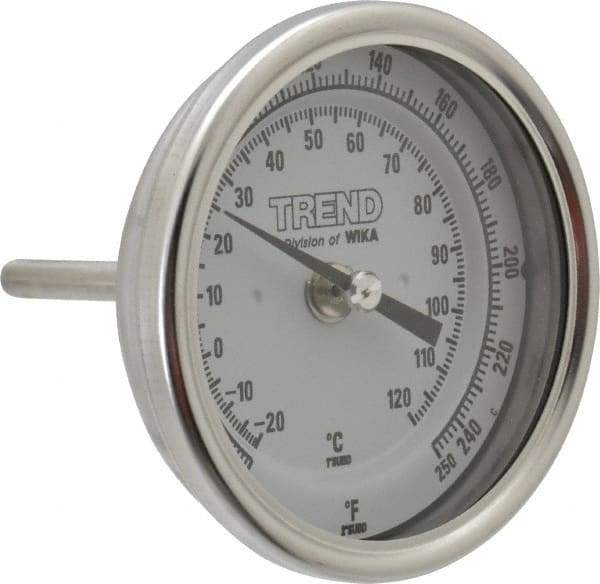 Wika - 2-1/2 Inch Long Stem, 3 Inch Dial Diameter, Stainless Steel, Back Connected Bi-Metal Thermometer - -20 to 120°C, 1% Accuracy - A1 Tooling