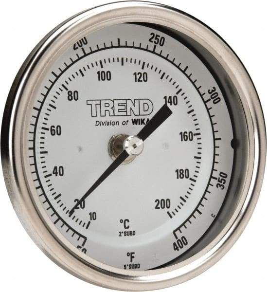 Wika - 2-1/2 Inch Long Stem, 3 Inch Dial Diameter, Stainless Steel, Back Connected Bi-Metal Thermometer - 10 to 200°C, 1% Accuracy - A1 Tooling