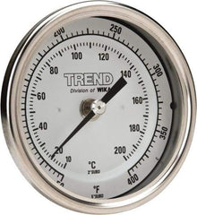 Wika - 2-1/2 Inch Long Stem, 3 Inch Dial Diameter, Stainless Steel, Back Connected Bi-Metal Thermometer - 10 to 200°C, 1% Accuracy - A1 Tooling