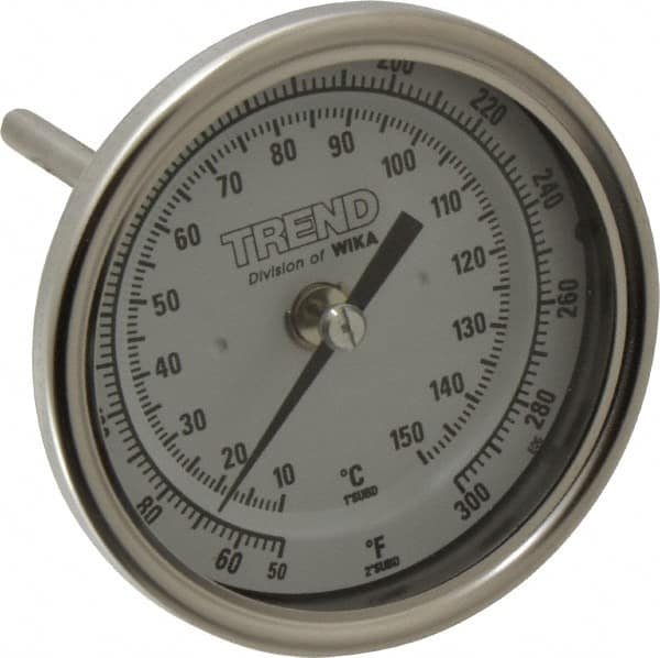 Wika - 4 Inch Long Stem, 3 Inch Dial Diameter, Stainless Steel, Back Connected Bi-Metal Thermometer - 10 to 150°C, 1% Accuracy - A1 Tooling